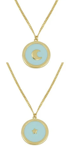 Enamel Star&Moon Gold Plated Necklaces