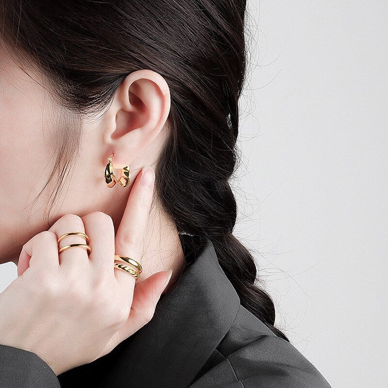 Emme Geometric Hoops Gold Plated Earrings