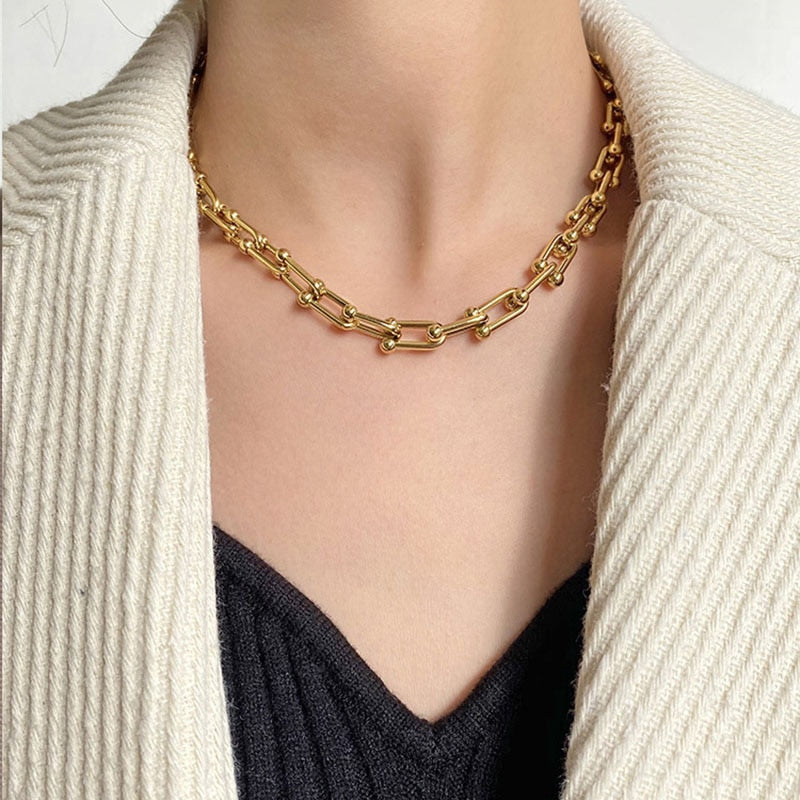 U Shaped Geometric Gold Plated Necklace
