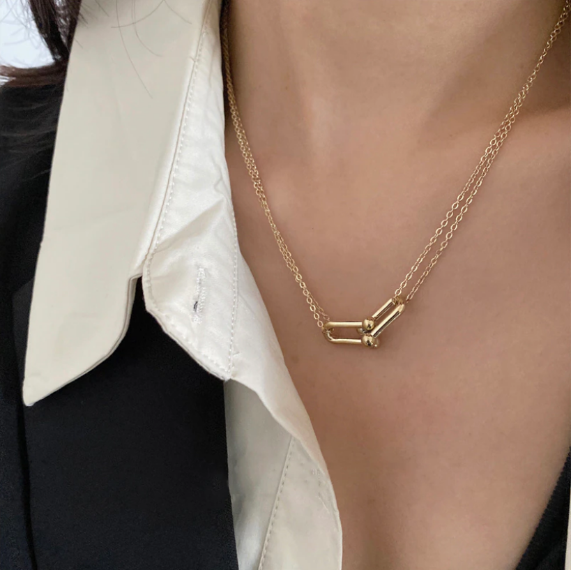 Romy Double Chain Interlock Gold Plated Necklace