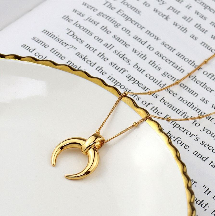 Crescent Knotted Horn Moon Gold Plated Necklace