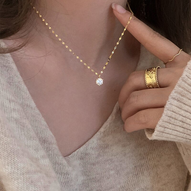 Odette Six Prong Cubic Zircon Gold Plated Necklace