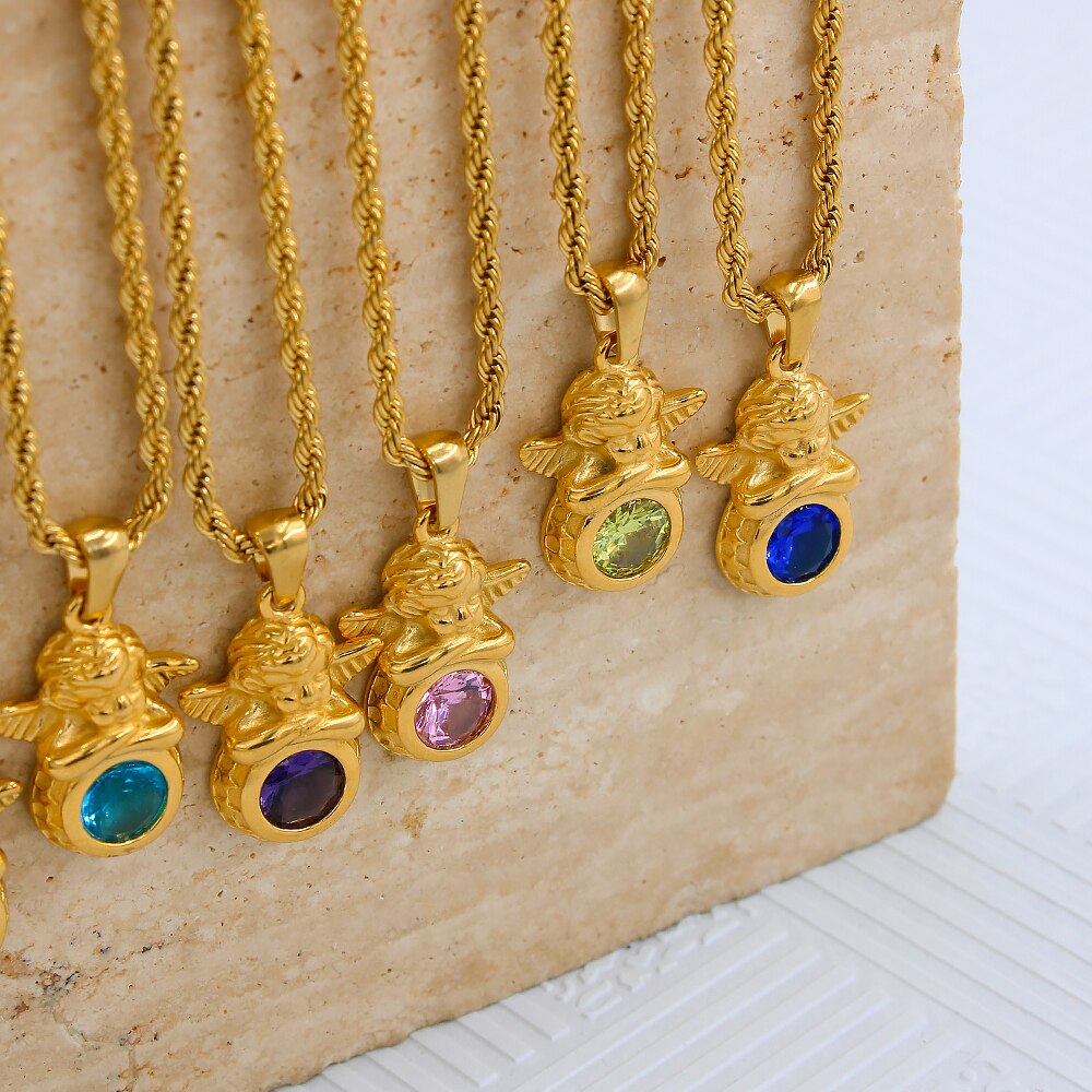 Vintage Angel Birthstone Necklaces