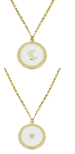 Enamel Star&Moon Gold Plated Necklaces