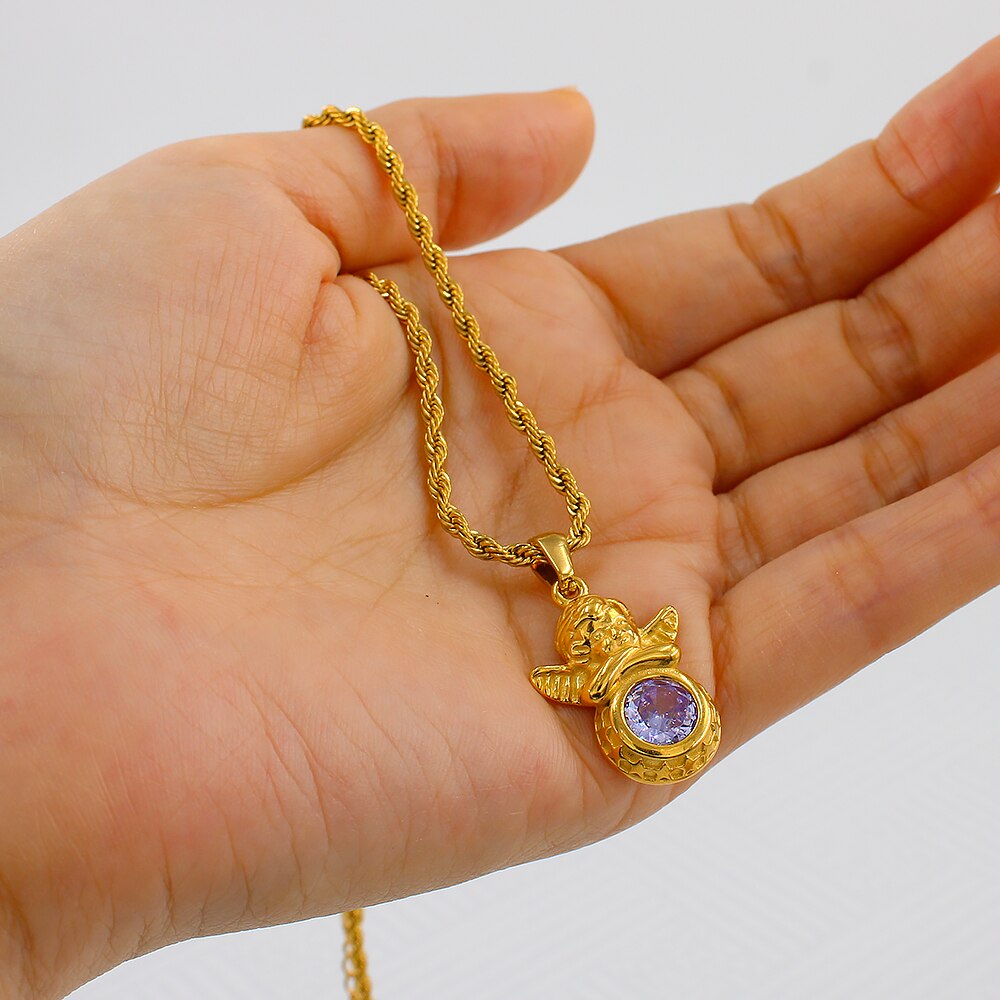 Vintage Angel Birthstone Necklaces