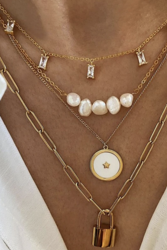 Enamel Star&Moon Gold Plated Necklaces