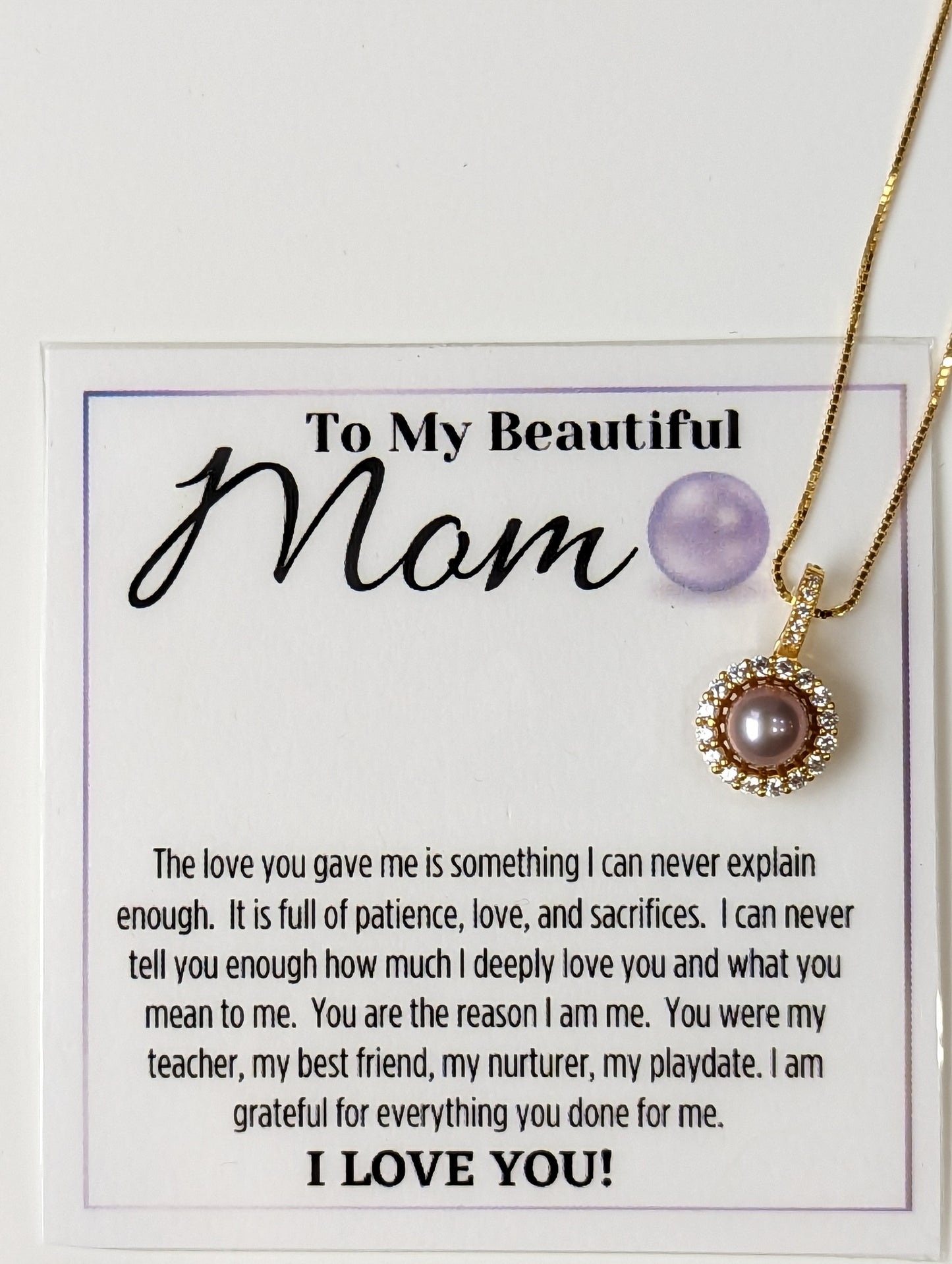 Freshwater Lilac Pearl - To My Beautiful Mom Gold Plated Necklace