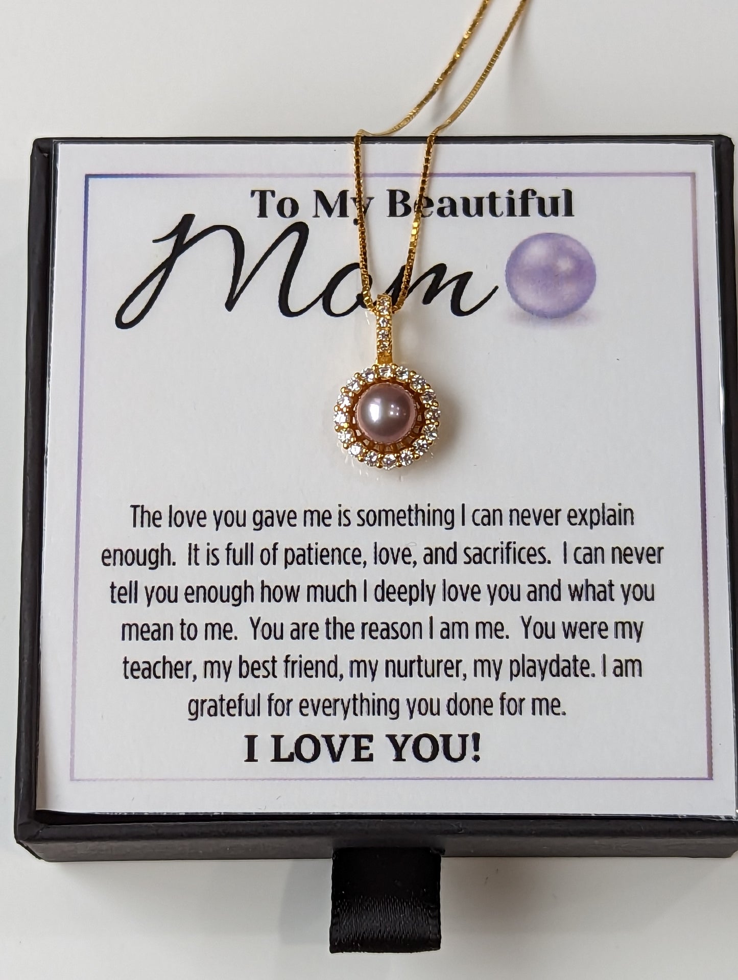 Freshwater Lilac Pearl - To My Beautiful Mom Gold Plated Necklace