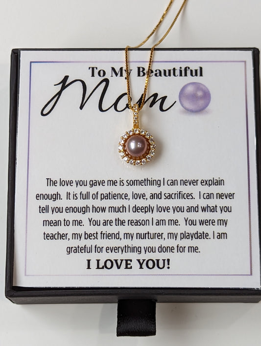 Freshwater Lilac Pearl - To My Beautiful Mom Gold Plated Necklace