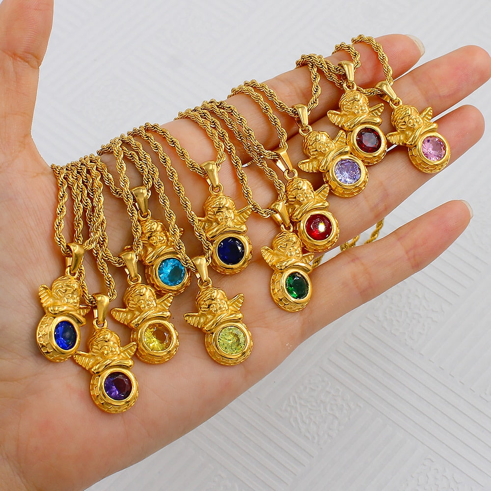 Vintage Angel Birthstone Necklaces