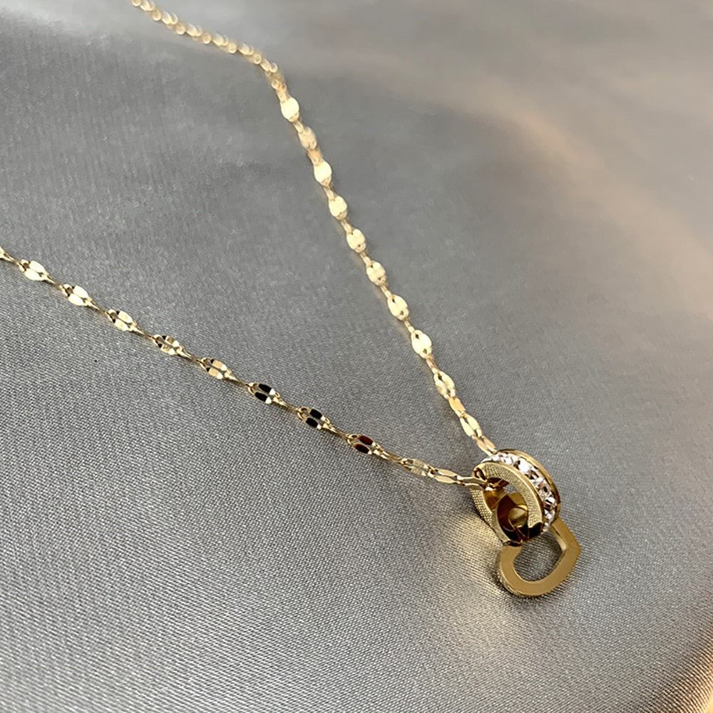 Amelia Interlock Heart & Ring Gold Plated Necklace