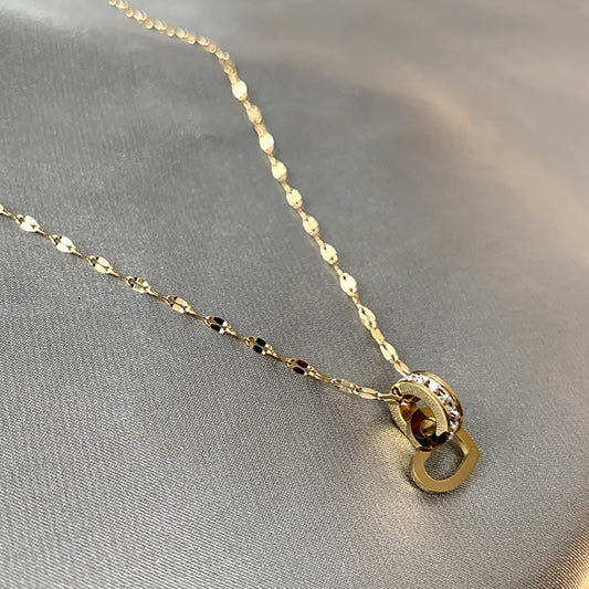 Amelia Interlock Heart & Ring Gold Plated Necklace