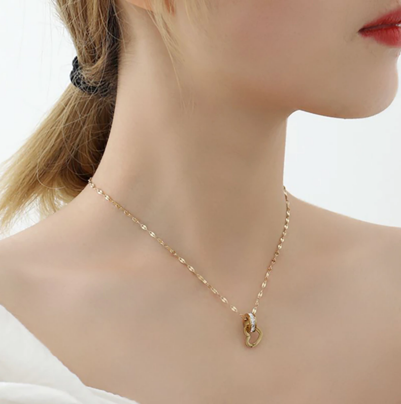 Amelia Interlock Heart & Ring Gold Plated Necklace