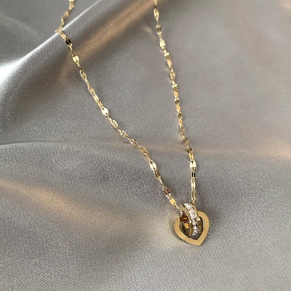 Amelia Interlock Heart & Ring Gold Plated Necklace