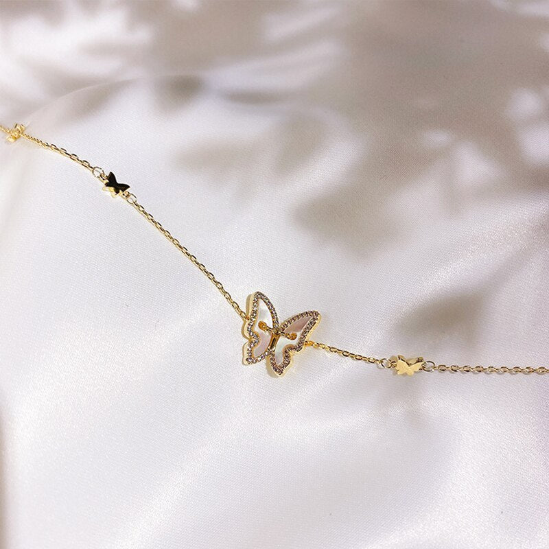 Natural Shell Butterfly Gold Plated Necklace