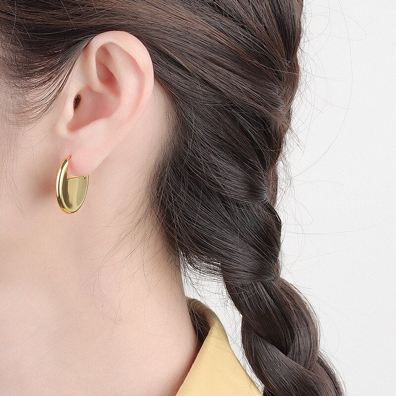 Mona Oval Huggie Hoops Gold Plated Earrings