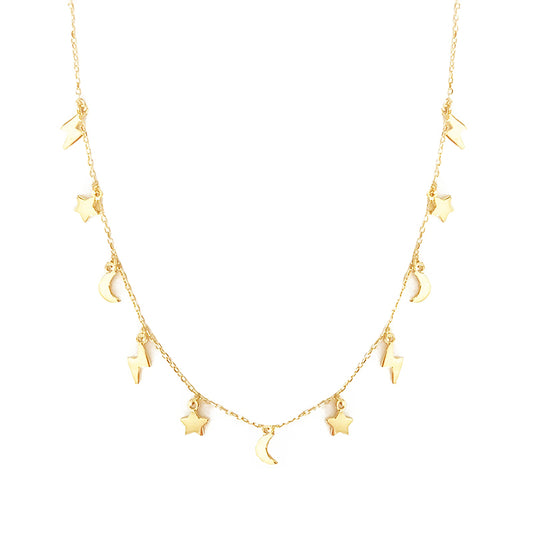 Mini Lightning, Moon & Stars Gold Plated Necklace