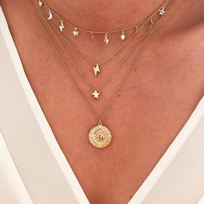 Mini Lightning, Moon & Stars Gold Plated Necklace