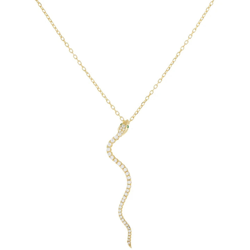 Green Eyed Snake Pave Gold Plated Necklace
