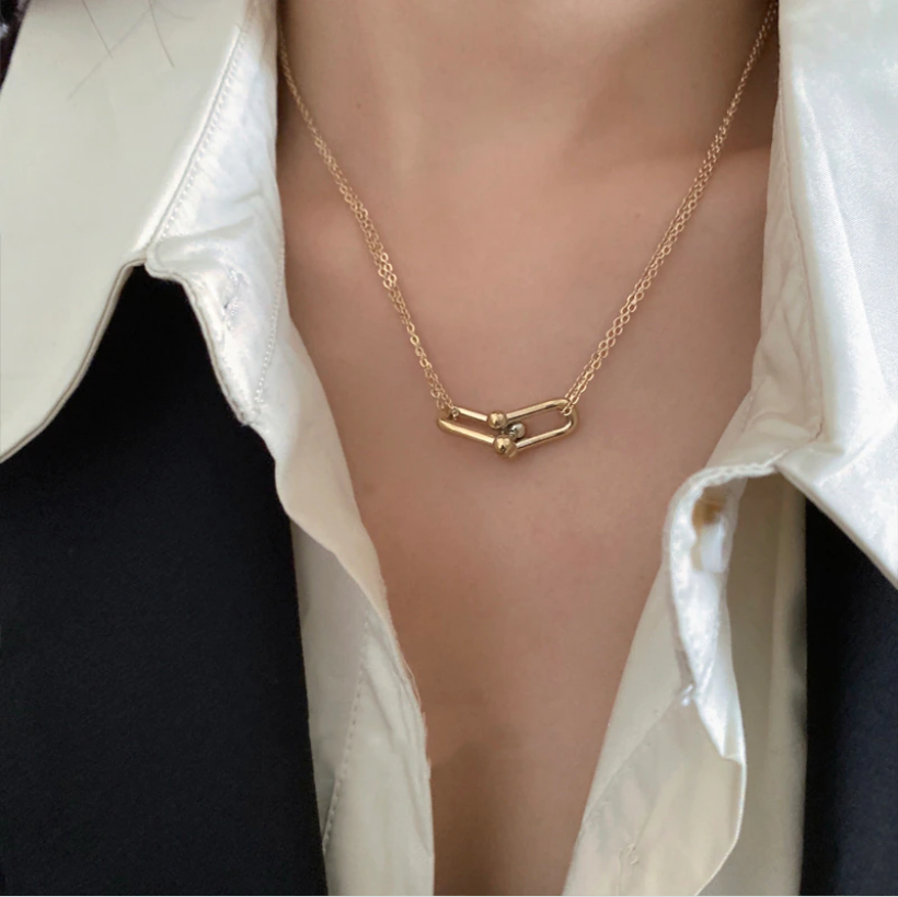 Romy Double Chain Interlock Gold Plated Necklace