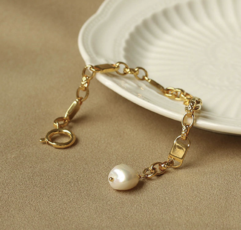 Harper Pearl Irregular Chain Gold Plated Bracelet