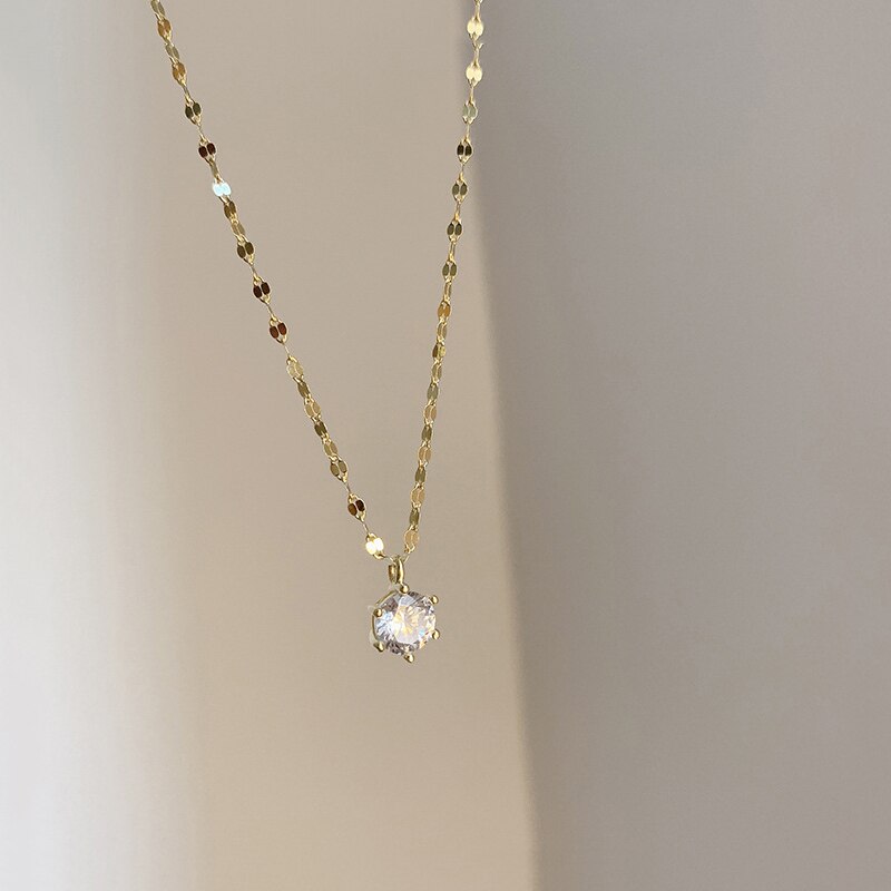 Odette Six Prong Cubic Zircon Gold Plated Necklace