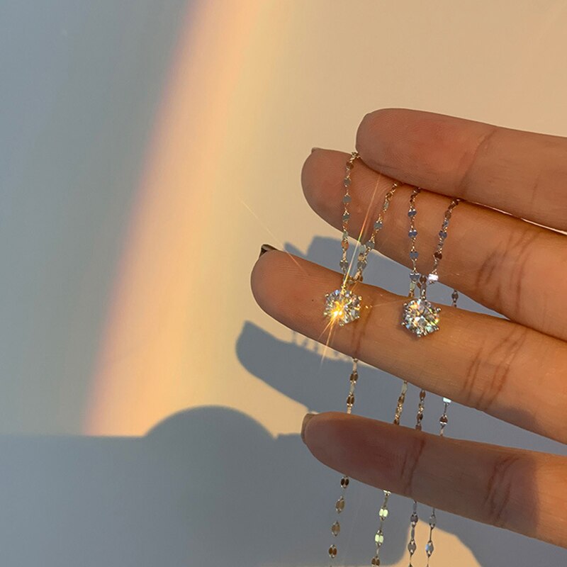 Odette Six Prong Cubic Zircon Gold Plated Necklace